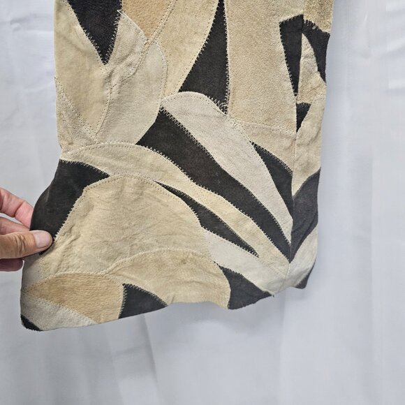 Hypoactive Tan Brown Patchwork Suede Flare Pants Hippie Boho 8 FLAWED - Picture 7 of 14